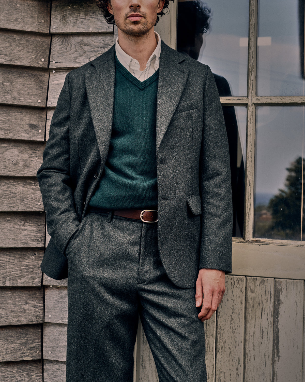 Single-Breasted Wool Flannel Jacket