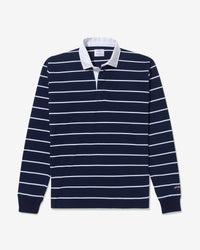 Front Row Classic Rugby Shirt - Long Sleeve 100% Cotton Jersey (Navy/White, Small - 3XL)