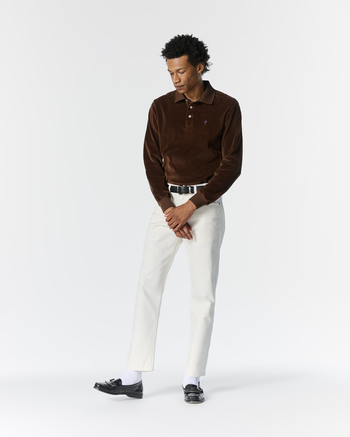 Velour Long Sleeve Polo