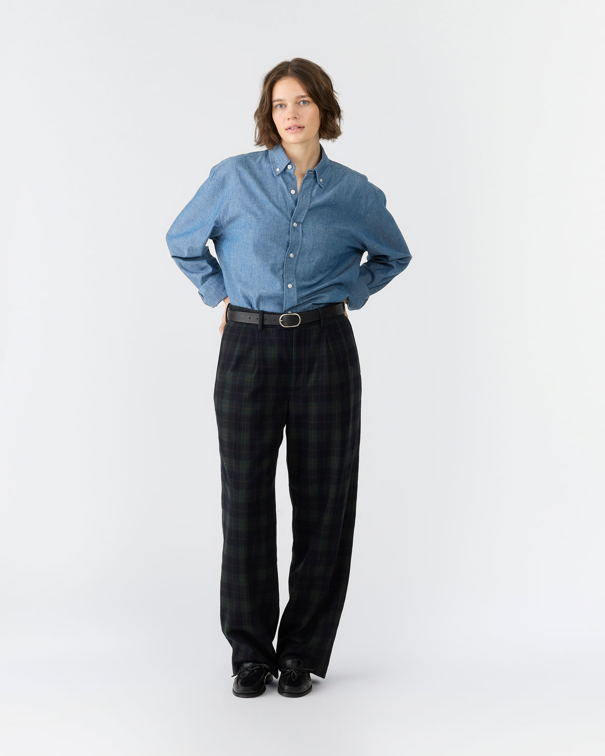 Double-Pleated Tartan Trouser