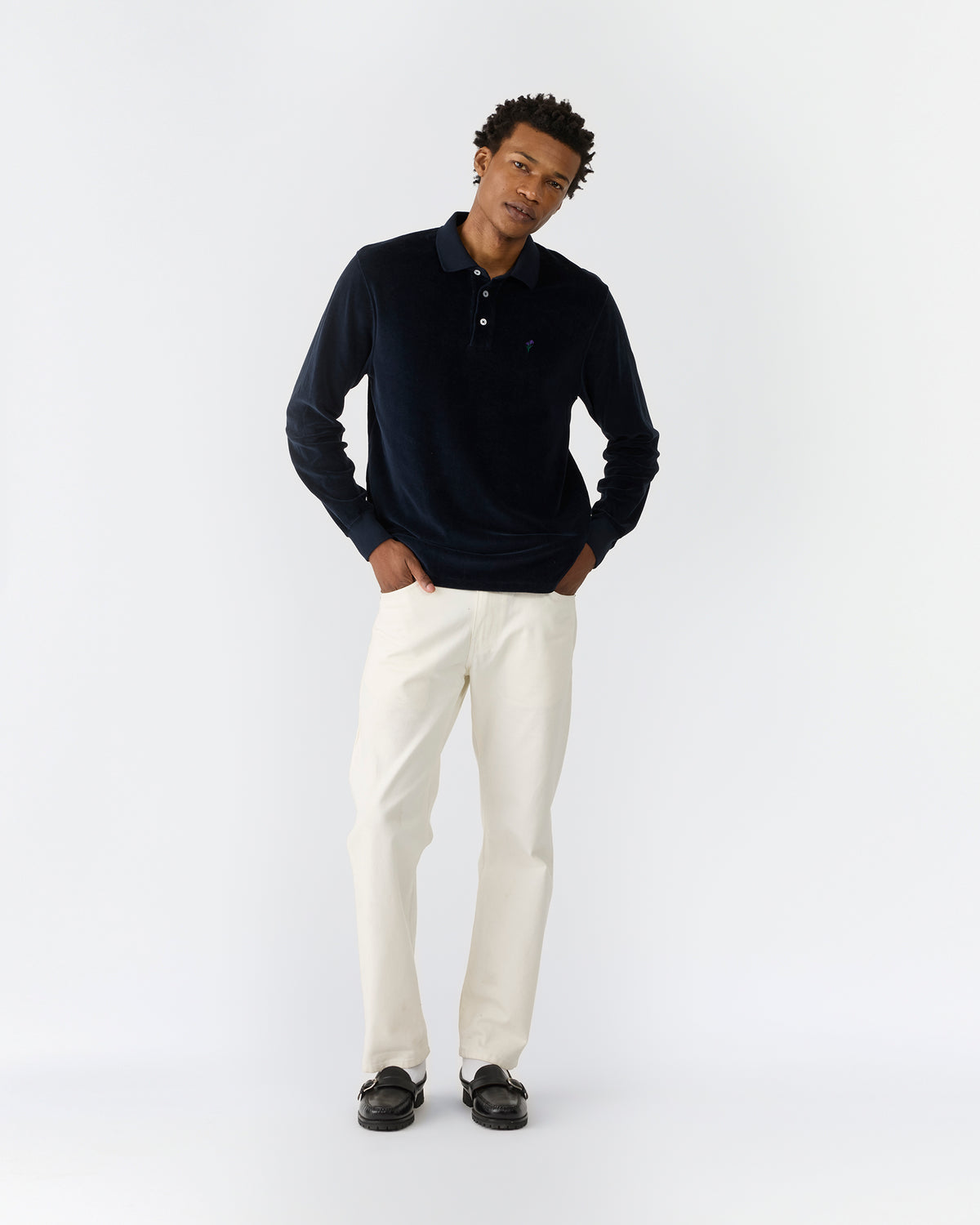 Velour Long Sleeve Polo