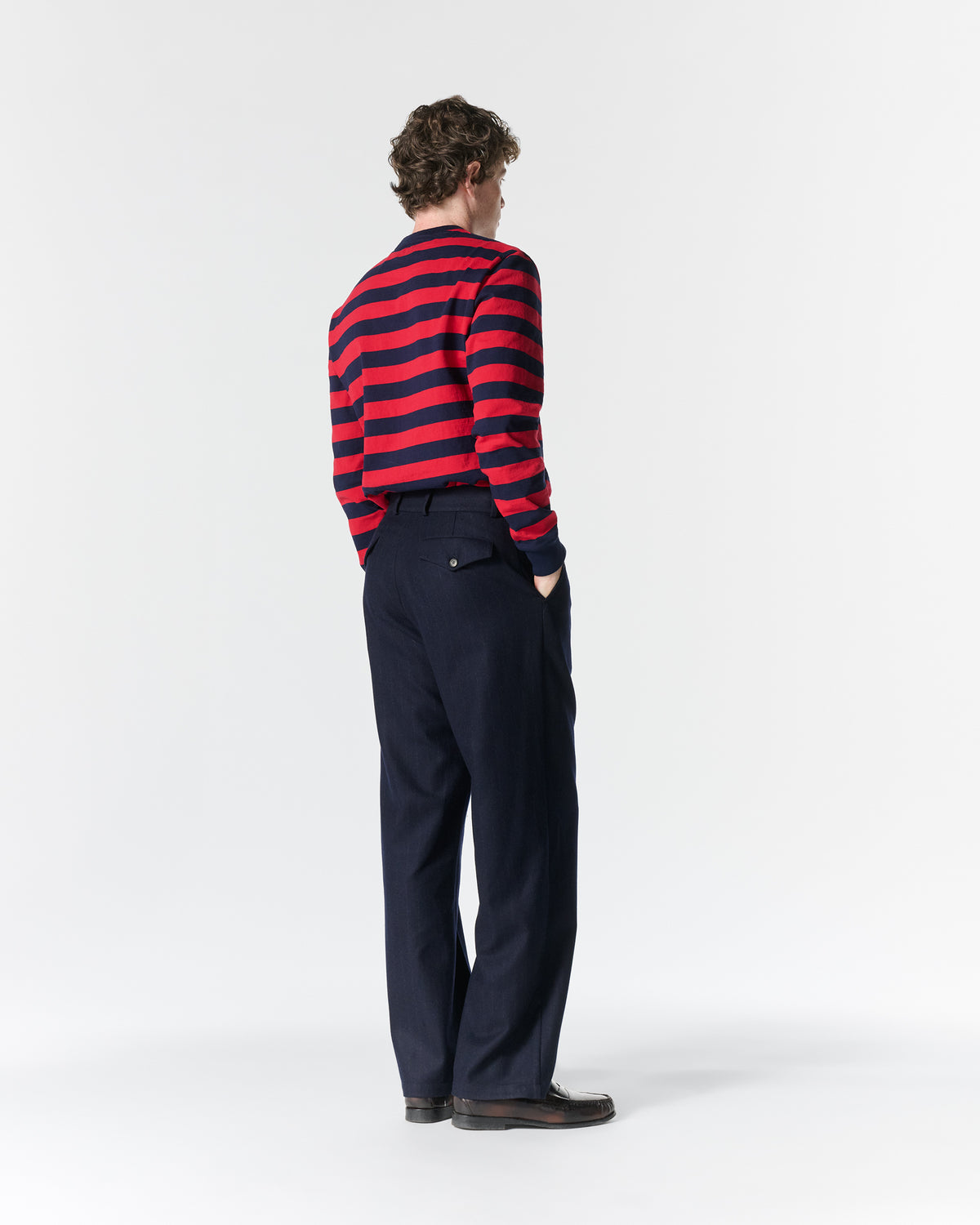 Flat Front Chalk Stripe Wool Trouser
