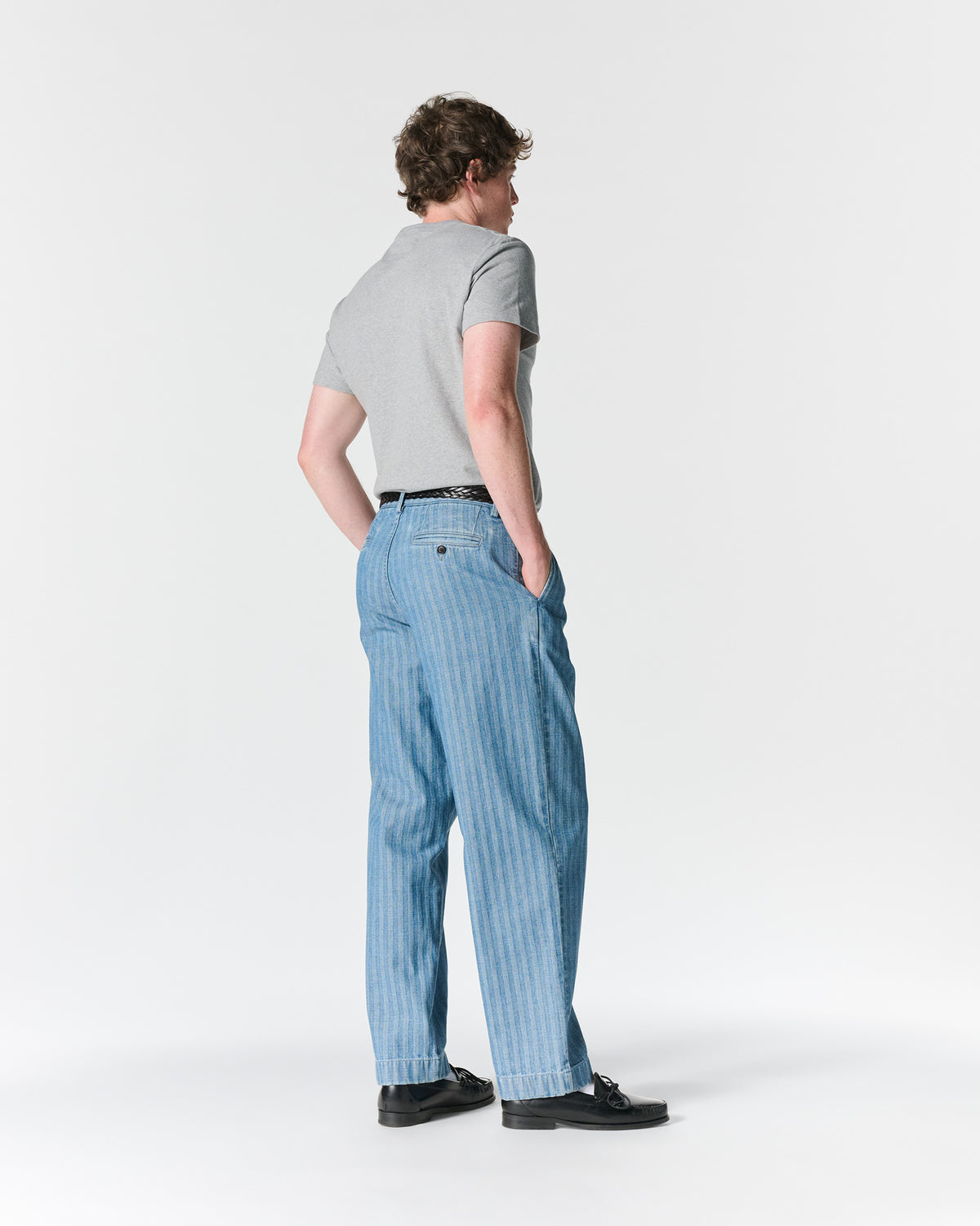 Double-Pleat Herringbone Denim Pant