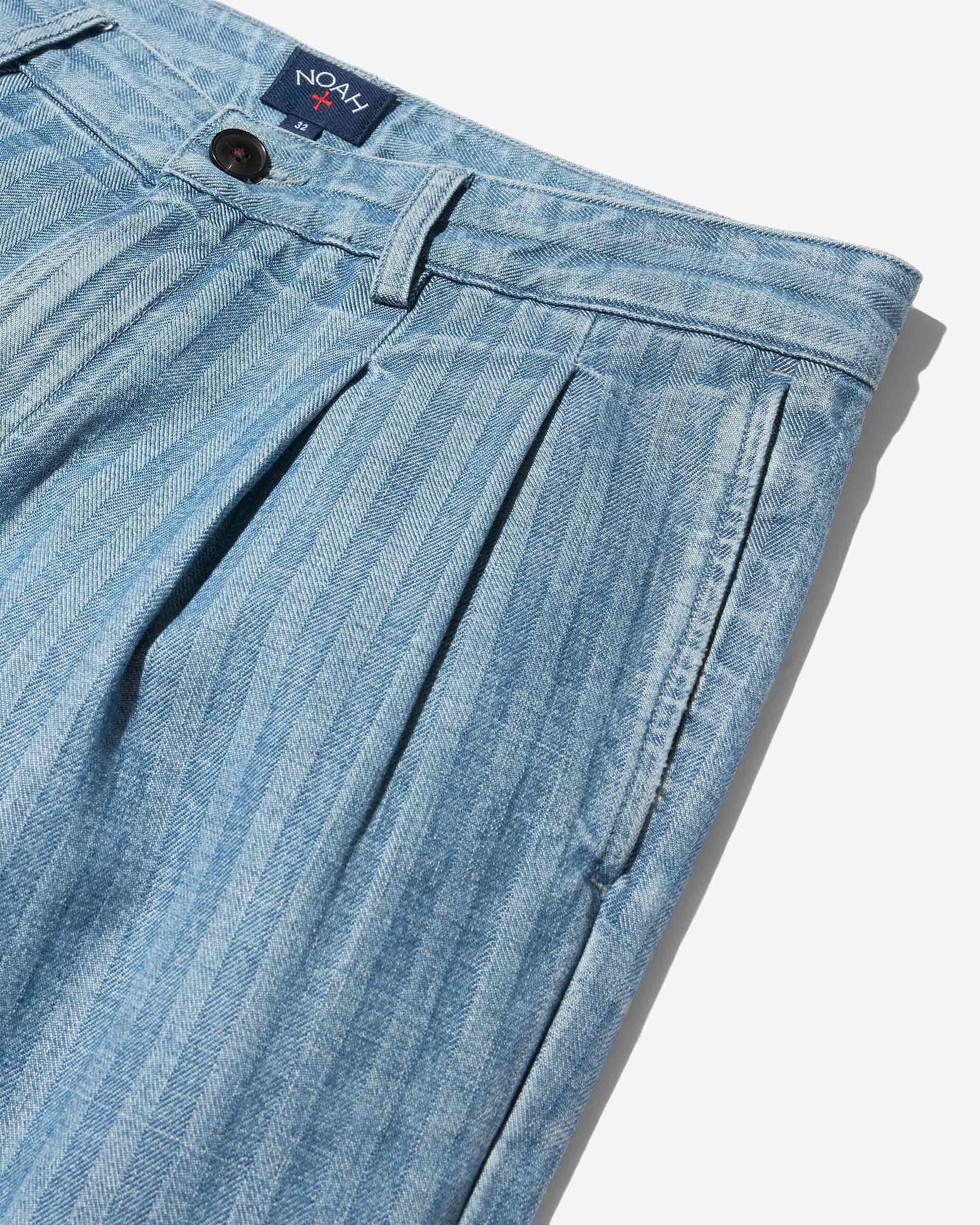 Double-Pleat Herringbone Denim Pant - Noah