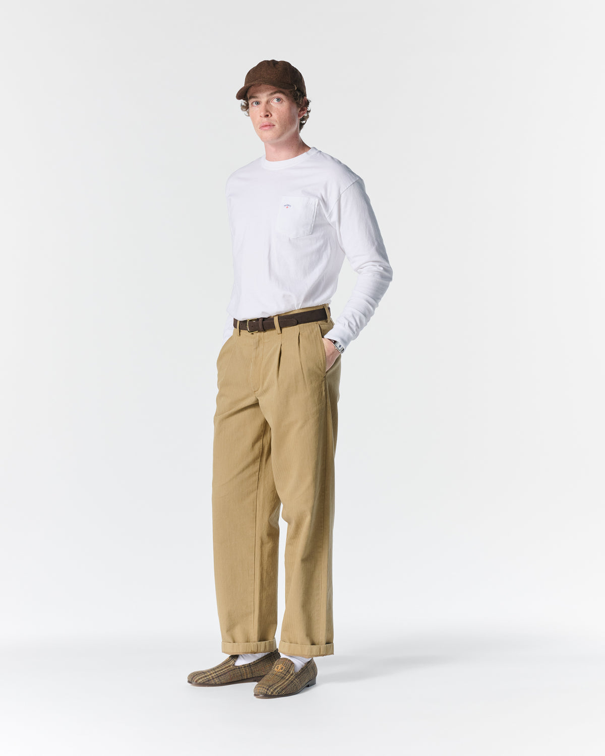 Double-Pleat Herringbone Pant